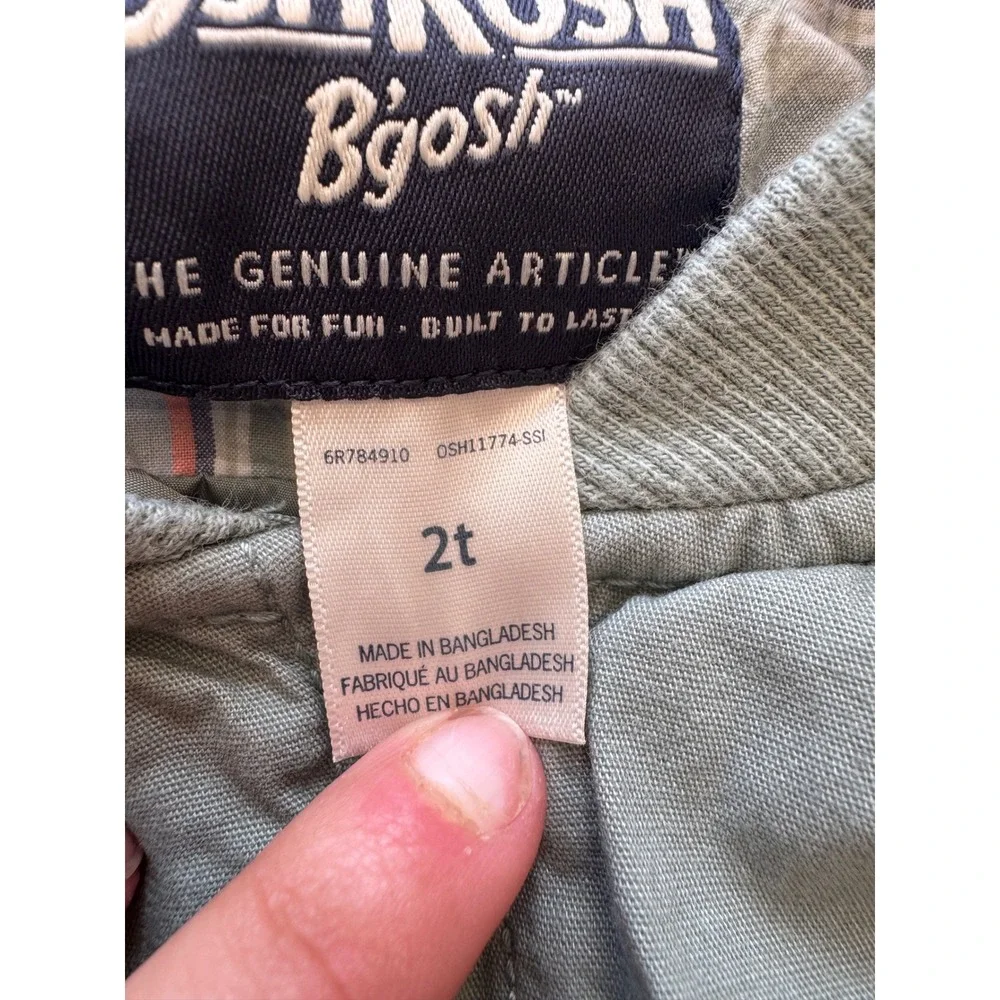 OshKosh Bgosh Toddler Boys Sage Green Cotton Canvas‎ Bomber Jacket Size 2T